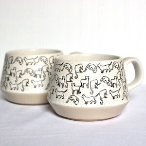 Set of 2 Coco & Lola Cat Coffee Tea Mugs Stoneware Cream Off White Cute